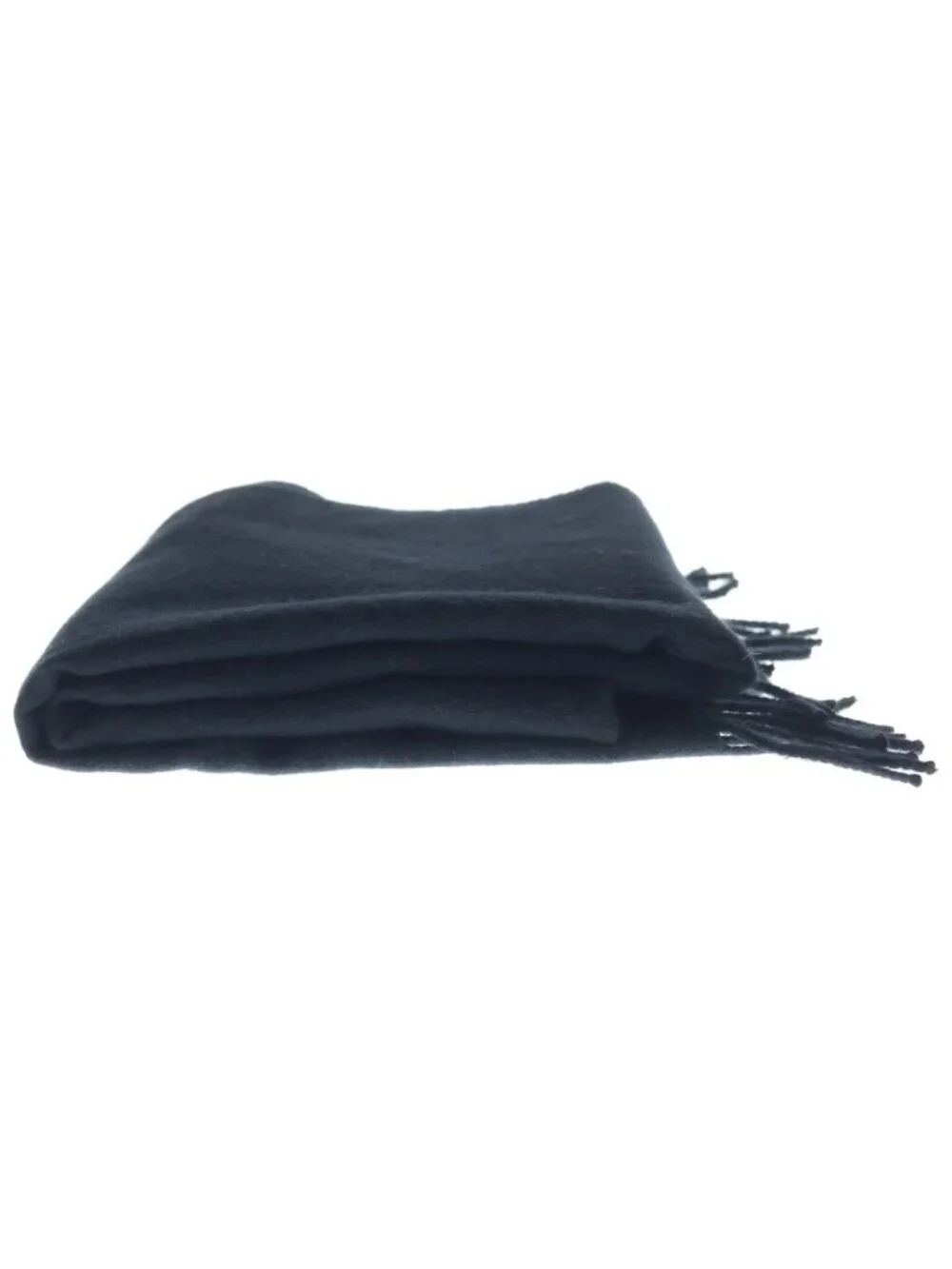 Hermes Logo Embroidery Cashmere Fringe Scarf Black